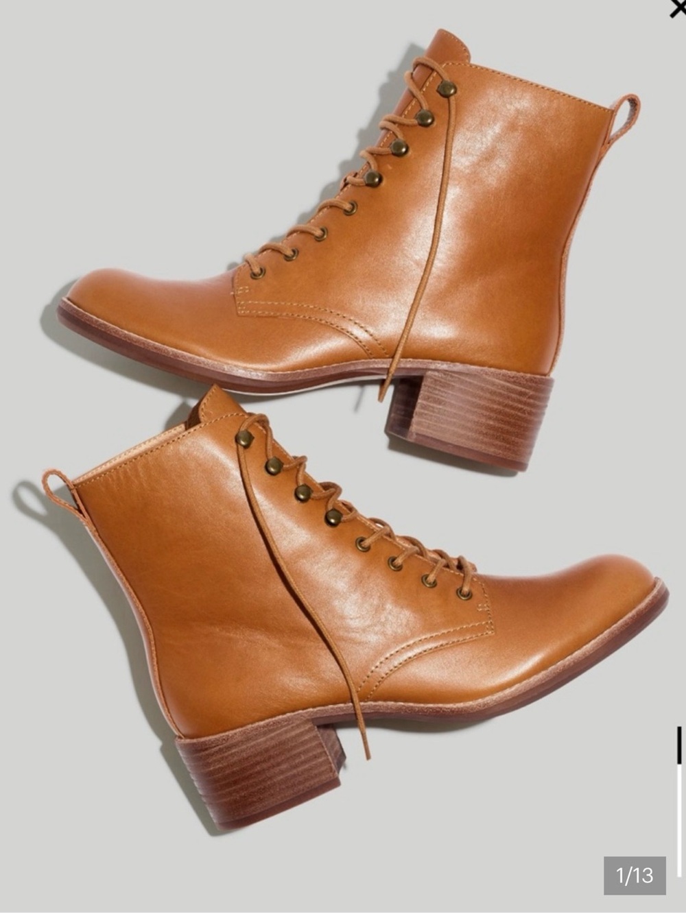 Madewell Cognac Lace-Up Leather Ankle Boots